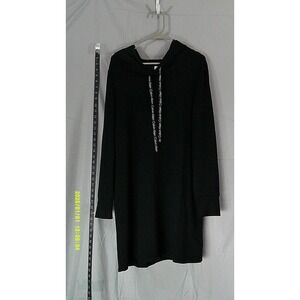 Calvin Klein Women's Black Hoodie Dress Logo Trim Long Sleeve XL
